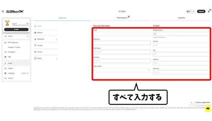 必要事項の入力